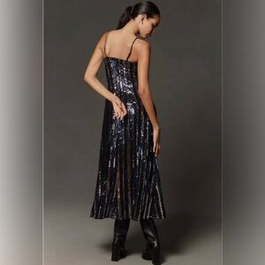 Anthropologie Mauve Sequin Slip Dress (navy & silver stripe)